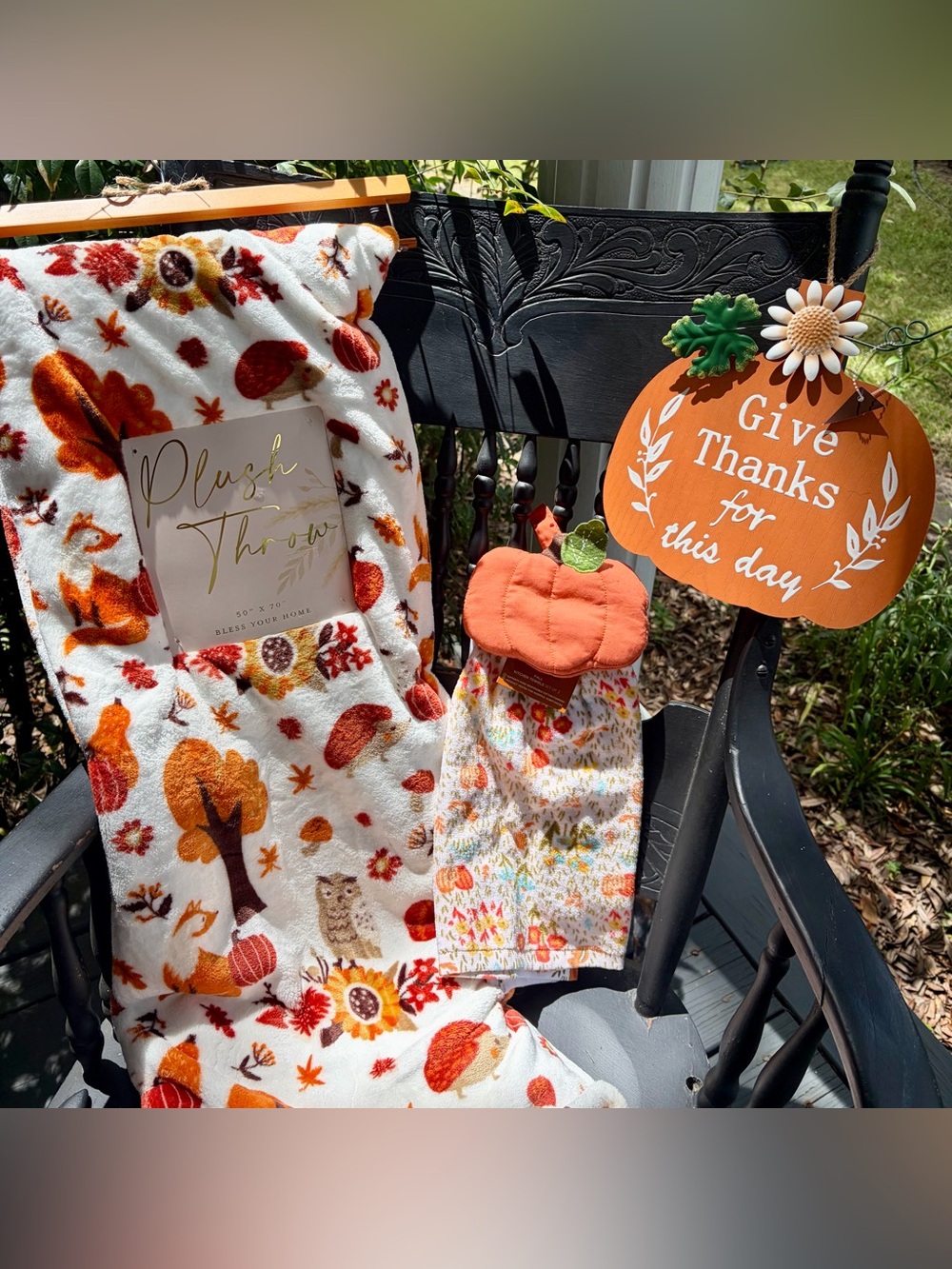 NWT AUTUMN & THANKSGIVING BUNDLE Cozy Throw Blanket & Fall Decor/10 Items total - Picture 3 of 5